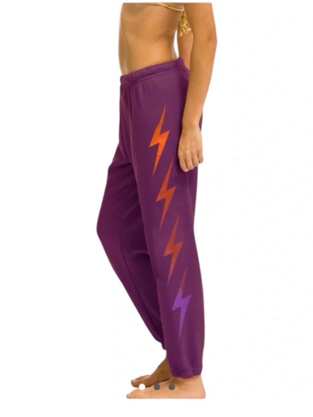 Aviator Nation Plum/Purple Lightening Bolt Jogger Sweatpants Size Large